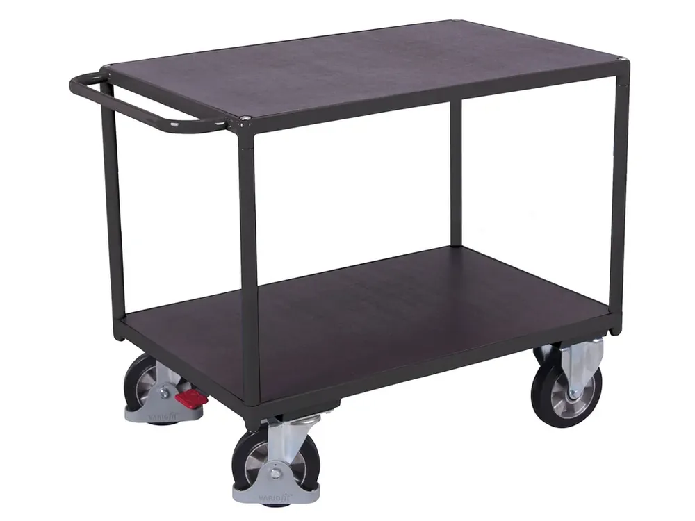Policový vozík s madlem, Variofit, 2 police (99 x 70 cm), do 1 000 kg, modrá/antracit - Rychlá doprava