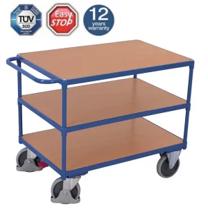 Nově k dispozici | Policový vozík s madlem, Variofit, 3 police (85 x 50 cm), do 400 kg, modrá/antracit