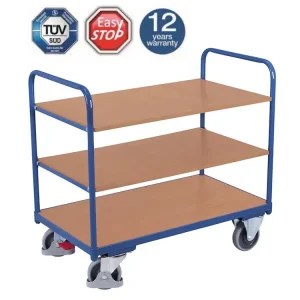 Policový vozík s madlem, Variofit, 2 police, ložná plocha 120 x 80 cm, do 500 kg, modrá/antracit | Cenový hit