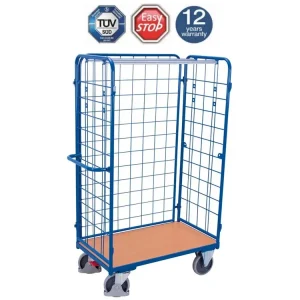 Ihned k objednání | Vysoký policový vozík s madlem, mřížové bočnice, Variofit, 1 police (120 x 80 cm), do 500 kg, modrá/antracit