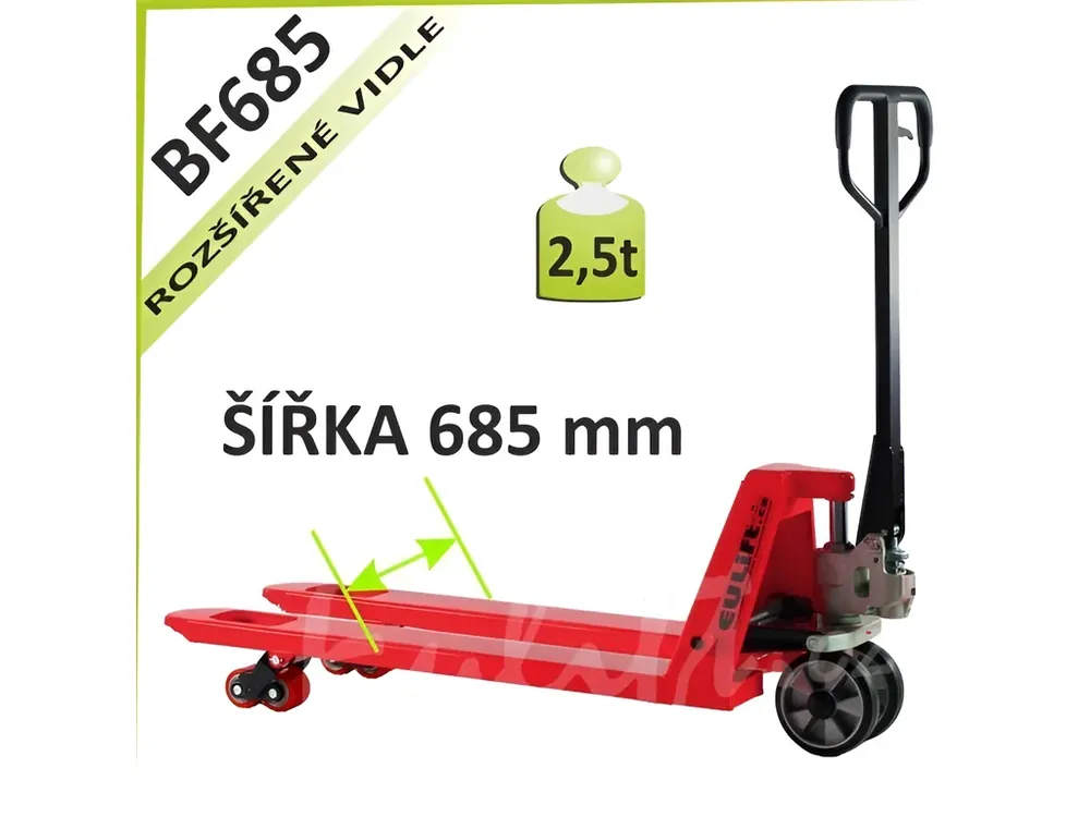 Ušetřete více | Paletový vozík, široký rozchod, do 2,5 tun, gumová řídicí kola