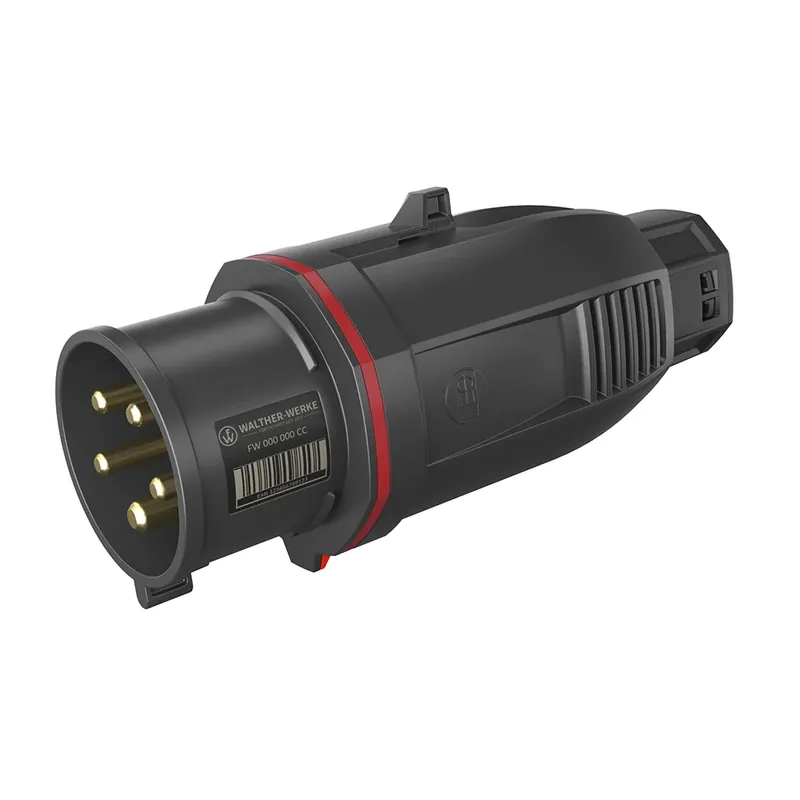 WALTHER FW230506CC CEE Vidlice NEO One-Touch, 32A 5P 400V 6h, IP54, s bezšroubovým pružinovým připojením, automatické odlehčení v tahu, černá/červená - Výhodný nákup